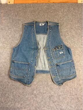 Vintage Calvin Klein Jeans SZ XL Denim Button CK Vest Unisex Leather Patch